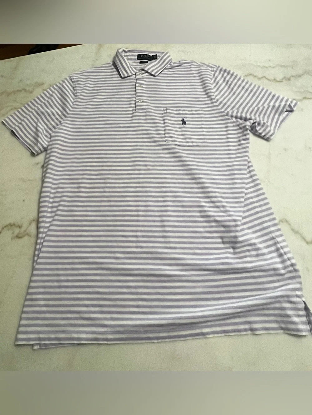 Polo Ralph Lauren Men’s Purple And White Striped Pocket Polo Shirt Size L